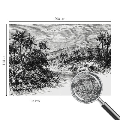 Large wall mural wallpaper with an exotic panoramic design