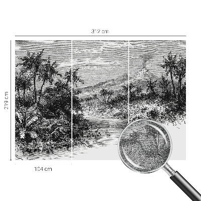 Large wall mural wallpaper with an exotic panoramic design
