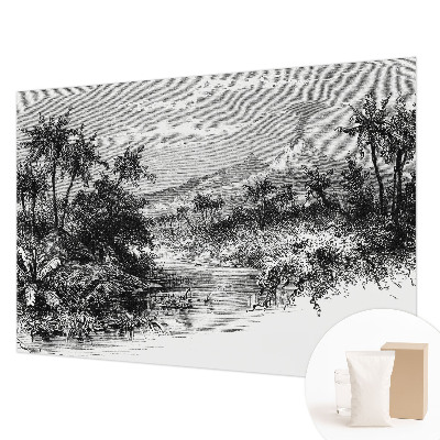 Large wall mural wallpaper with an exotic panoramic design