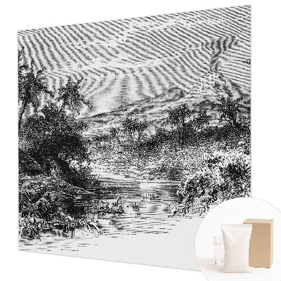 Large wall mural wallpaper with an exotic panoramic design