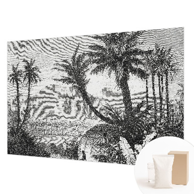Custom size wall mural with a tropical oasis design
