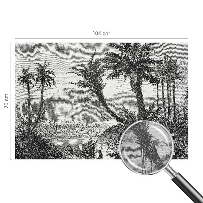 Custom size wall mural with a tropical oasis design