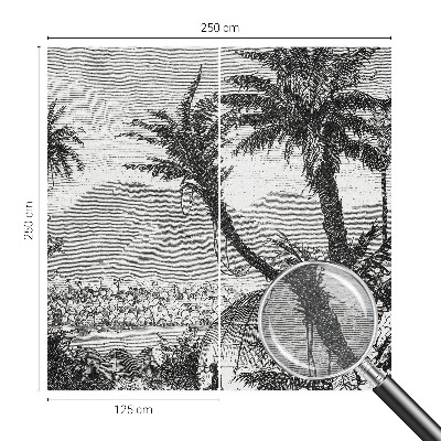 Custom size wall mural with a tropical oasis design