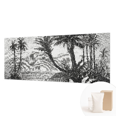 Custom size wall mural with a tropical oasis design