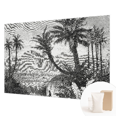 Custom size wall mural with a tropical oasis design