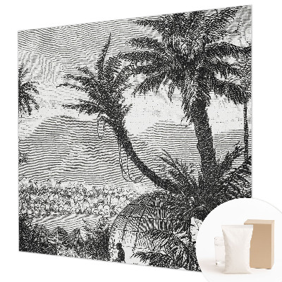 Custom size wall mural with a tropical oasis design