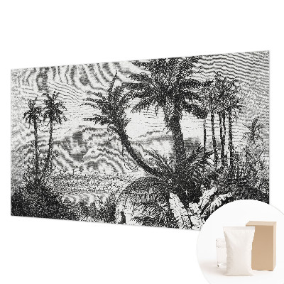 Custom size wall mural with a tropical oasis design
