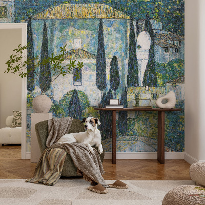 Modern wall mural for living room featuring cypress houses motif