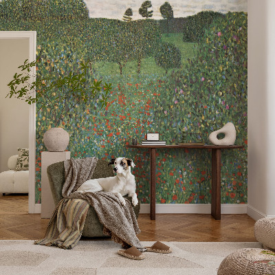 Decorative wall mural for living room with a flower meadow design