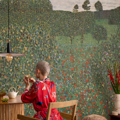 Decorative wall mural for living room with a flower meadow design