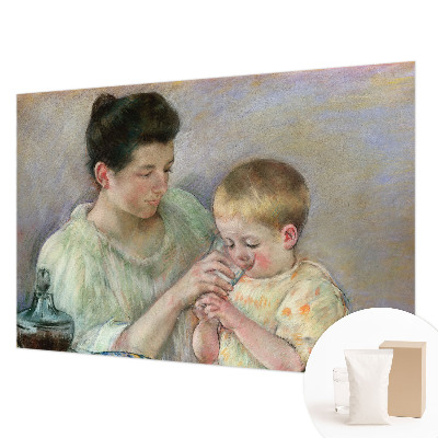 Non-woven wall mural with a parental care motif