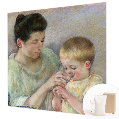 Non-woven wall mural with a parental care motif