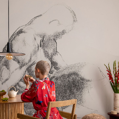 Wallpaper mural with a sketch-style male figure