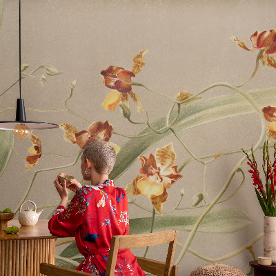 Wallpaper mural for living room featuring a classic orchids design