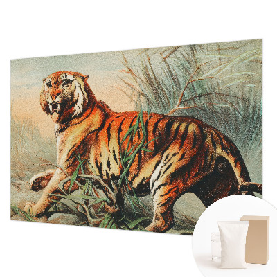 Bedroom wall mural wallpaper with a tiger in a natural landscape