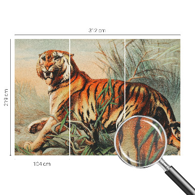 Bedroom wall mural wallpaper with a tiger in a natural landscape