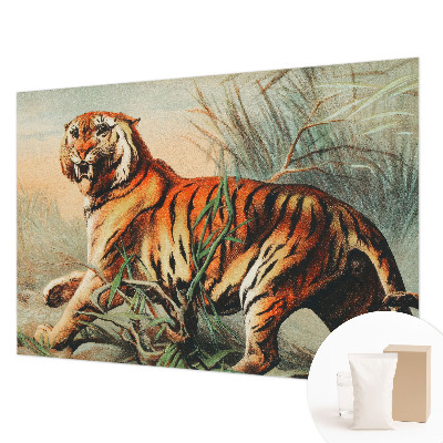 Bedroom wall mural wallpaper with a tiger in a natural landscape