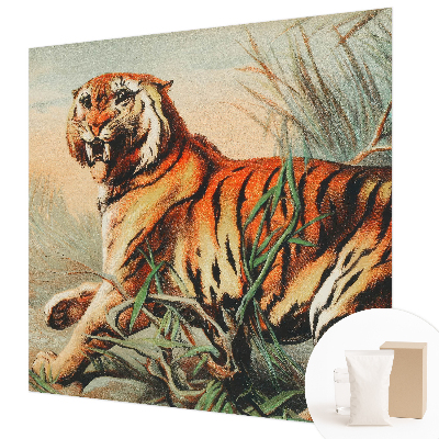 Bedroom wall mural wallpaper with a tiger in a natural landscape