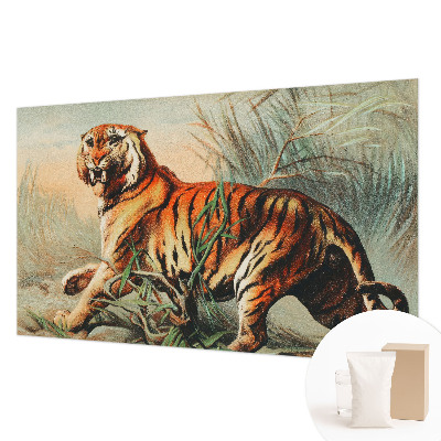 Bedroom wall mural wallpaper with a tiger in a natural landscape