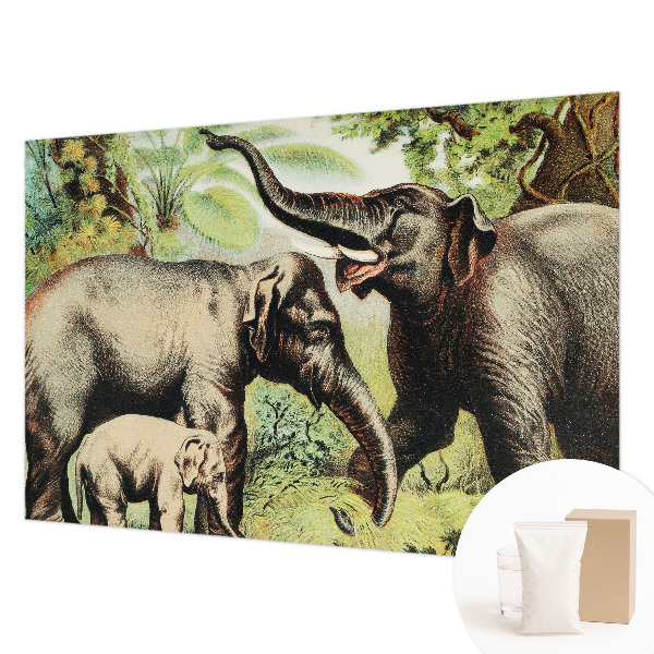 Wall mural for living room featuring a family of elephants