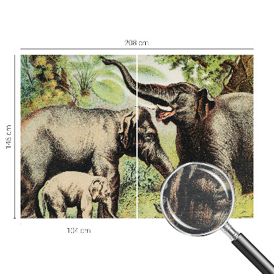 Wall mural for living room featuring a family of elephants