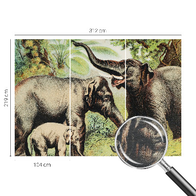 Wall mural for living room featuring a family of elephants