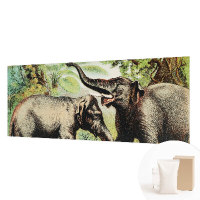 Wall mural for living room featuring a family of elephants