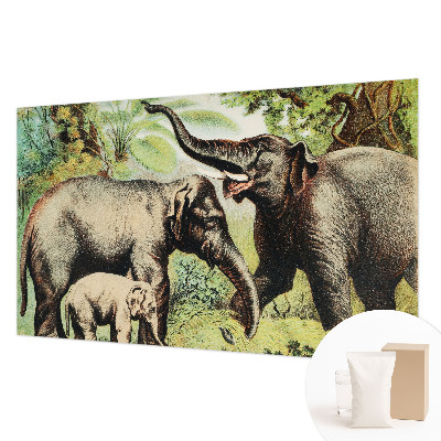 Wall mural for living room featuring a family of elephants