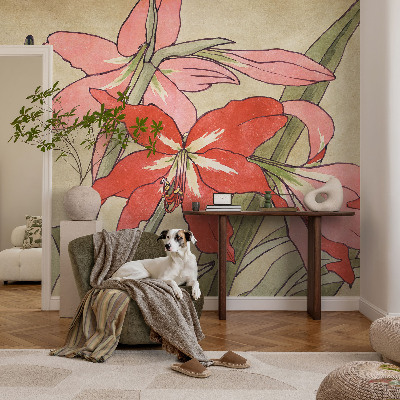 Large wall mural featuring daylily flowers