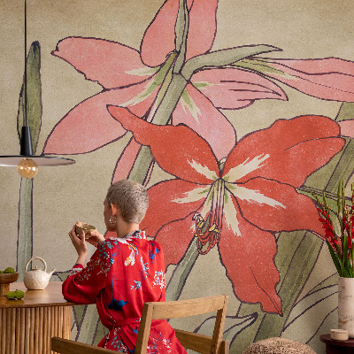 Large wall mural featuring daylily flowers