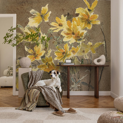 Large wallpaper mural with a sunny bouquet design
