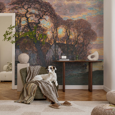 Large wall mural wallpaper with an evening landscape design