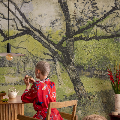Modern wall mural with a spring park design