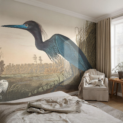 Wall mural for bedroom with a water birds motif