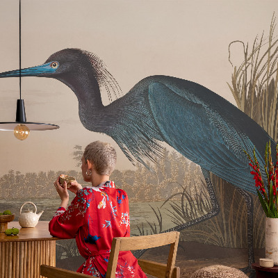 Wall mural for bedroom with a water birds motif