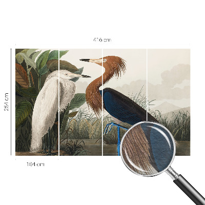 Wall mural with a design of birds among plants