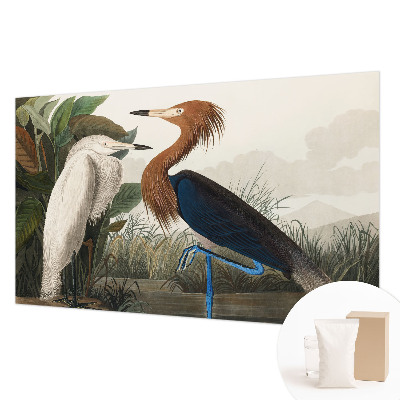 Wall mural with a design of birds among plants