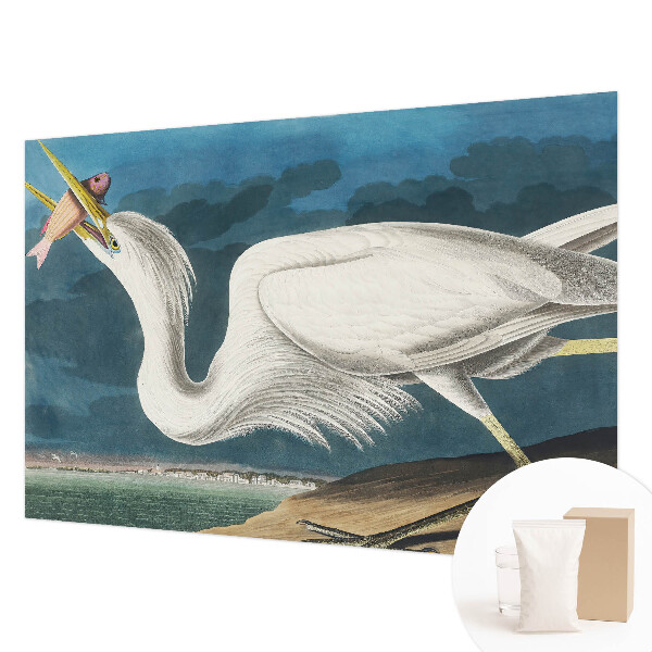Wall mural for living room featuring a bird holding a fish motif