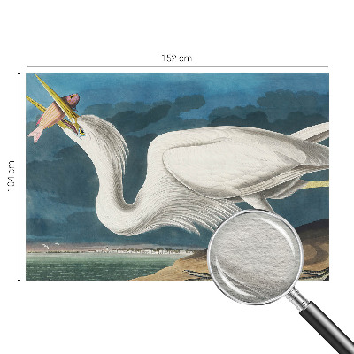 Wall mural for living room featuring a bird holding a fish motif