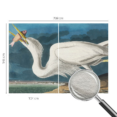 Wall mural for living room featuring a bird holding a fish motif