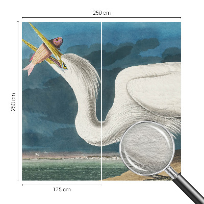 Wall mural for living room featuring a bird holding a fish motif