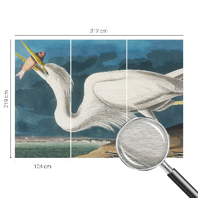 Wall mural for living room featuring a bird holding a fish motif