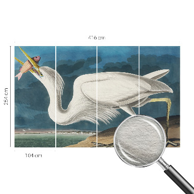 Wall mural for living room featuring a bird holding a fish motif