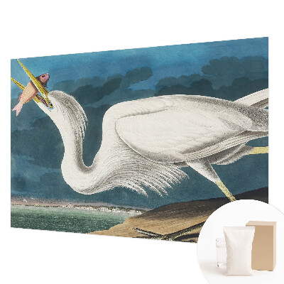 Wall mural for living room featuring a bird holding a fish motif