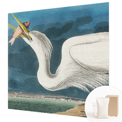 Wall mural for living room featuring a bird holding a fish motif