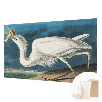 Wall mural for living room featuring a bird holding a fish motif
