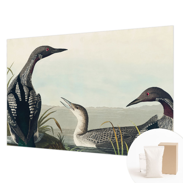 Wall mural for bedroom featuring birds flying over a water scene