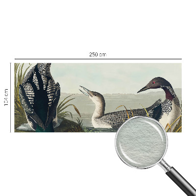 Wall mural for bedroom featuring birds flying over a water scene