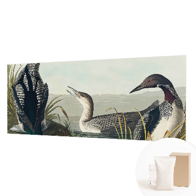 Wall mural for bedroom featuring birds flying over a water scene