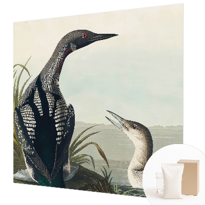 Wall mural for bedroom featuring birds flying over a water scene